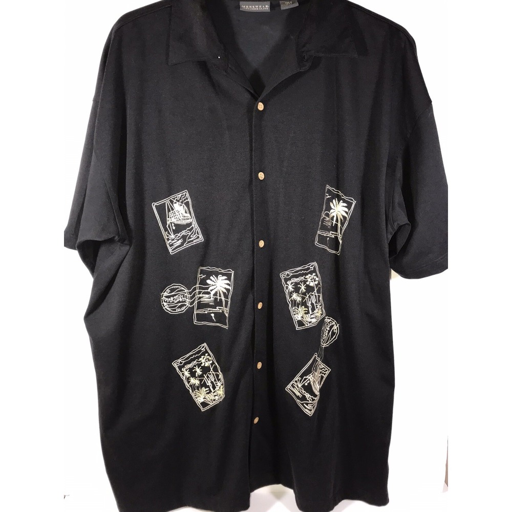 Menswear alexander lloyd 2xl TALL mens black Palm Trees short sleeve shirt‎